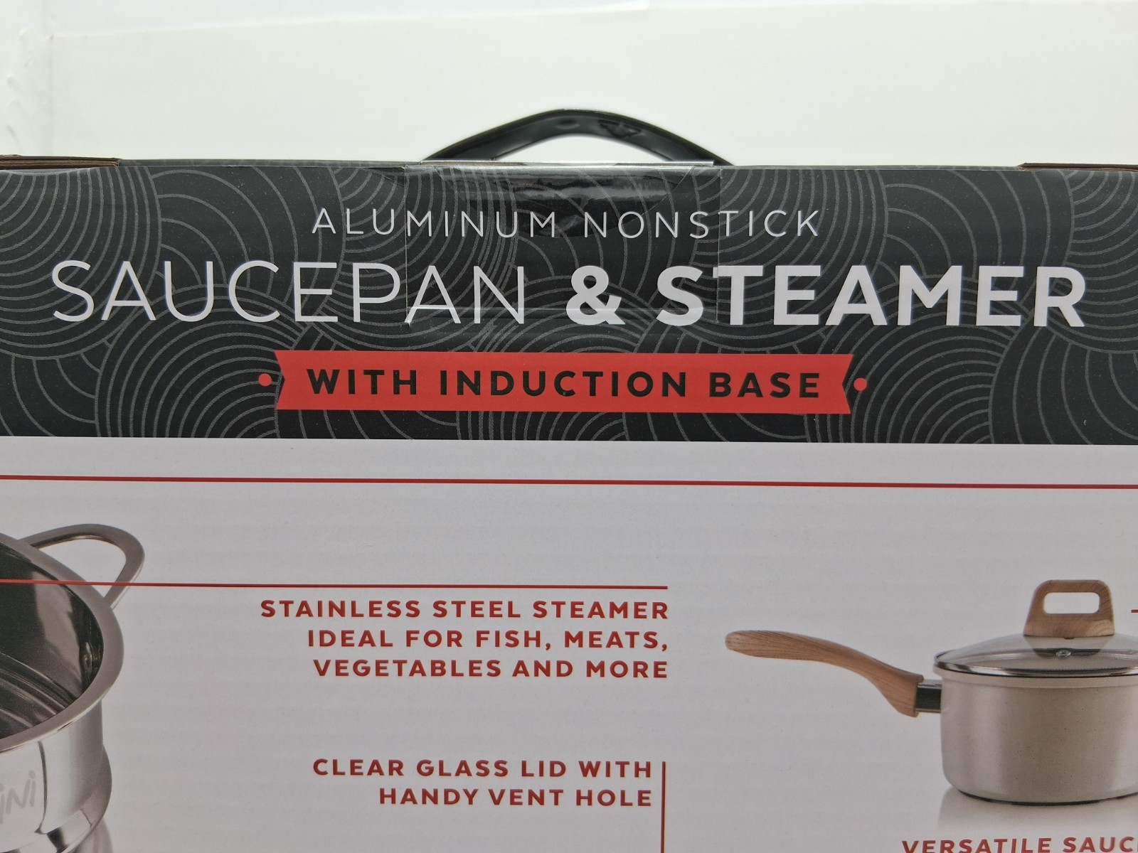 PARINI Aluminum Nonstick Saucepan & Steamer Induction Base Glass Lid 2.1 qt NEW!