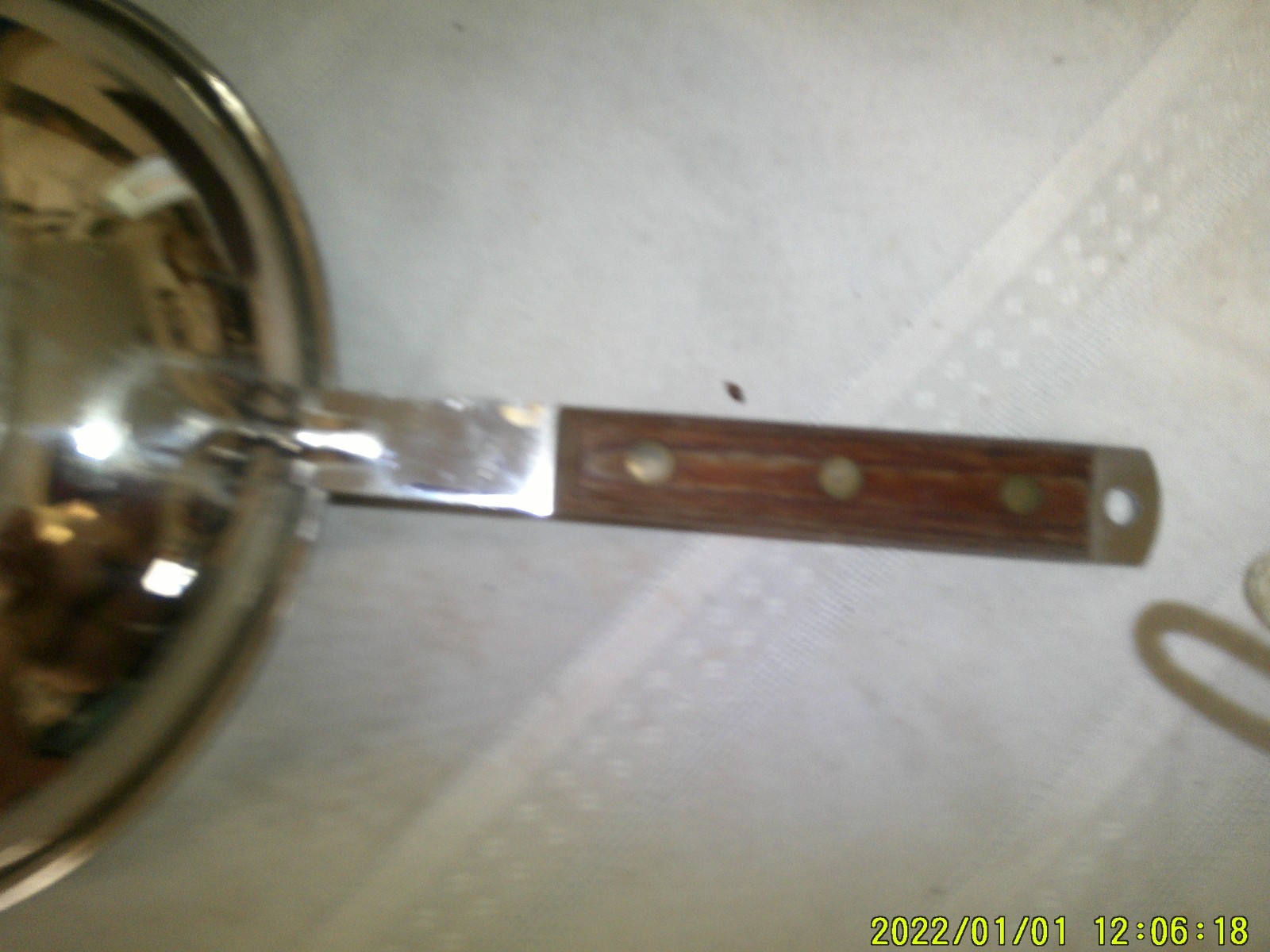GENTLY USED SAUTE SAUCE PAN STAINLESS STEEL THICK GUAGE BOTTOM WOOD HANDLE