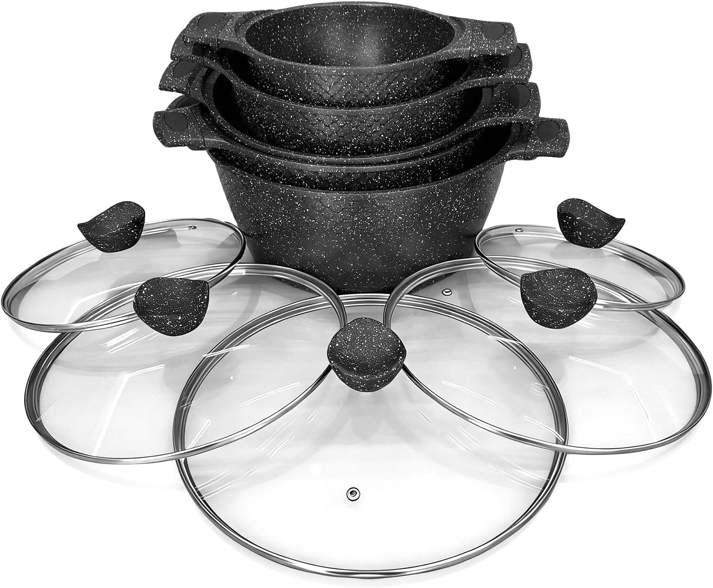 16PCS Cookware Set – Home Nonstick Stock Pot with Glass Lid, Pots and Pans Set,