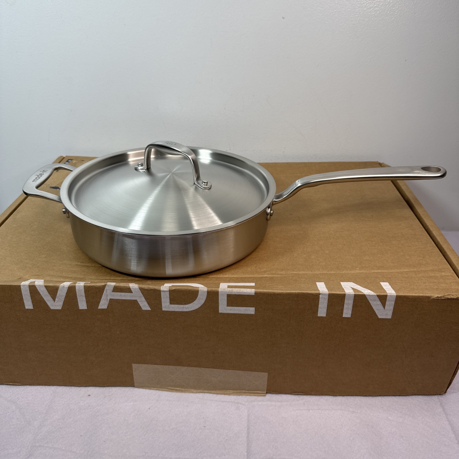 Made In 3.5 Quart Stainless Steel Saute Pan with Lid – All 5 Ply Clad NEW