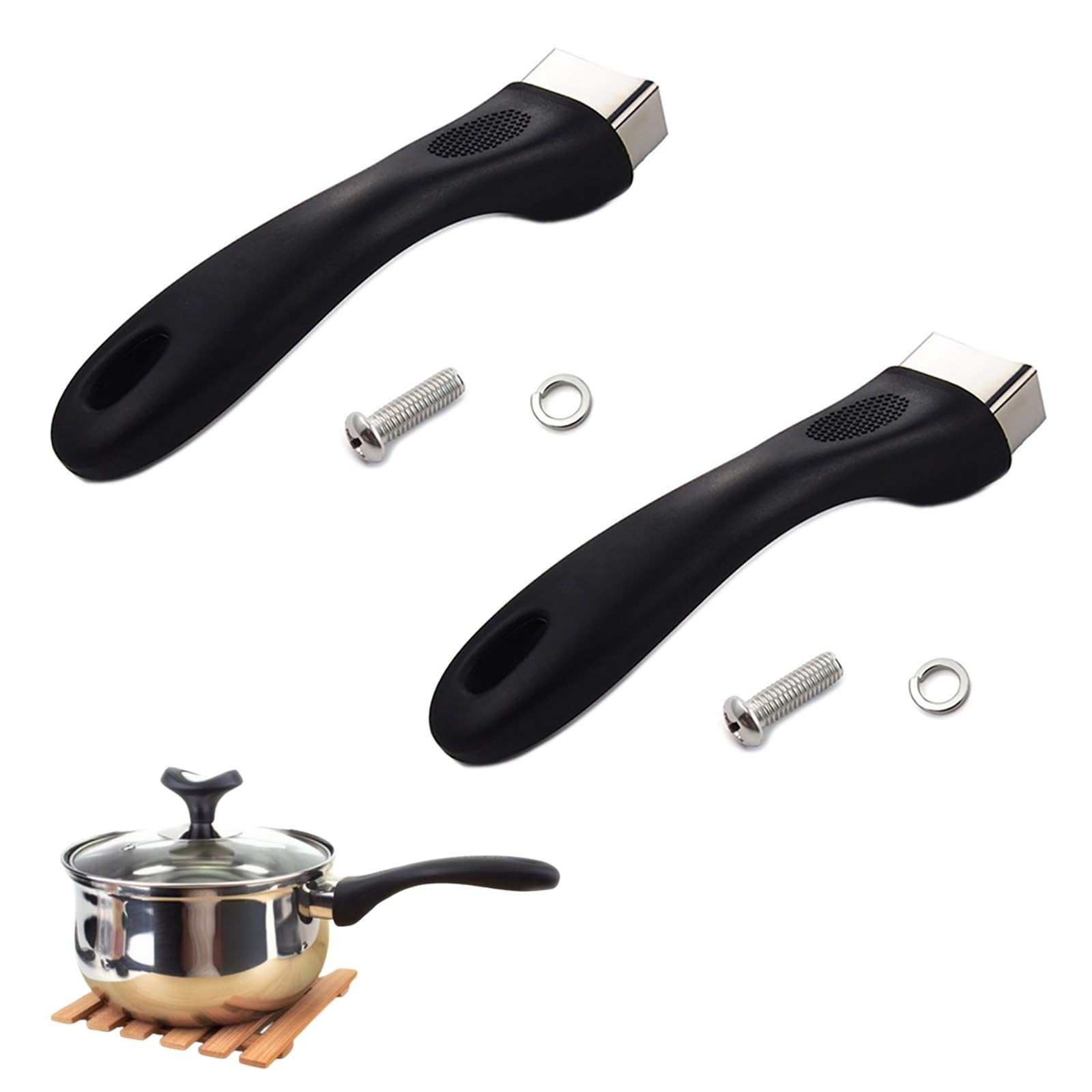 2 PCS Pot Handle Scald-Proof Long Replacement Grip For Saucepan Skillet Black
