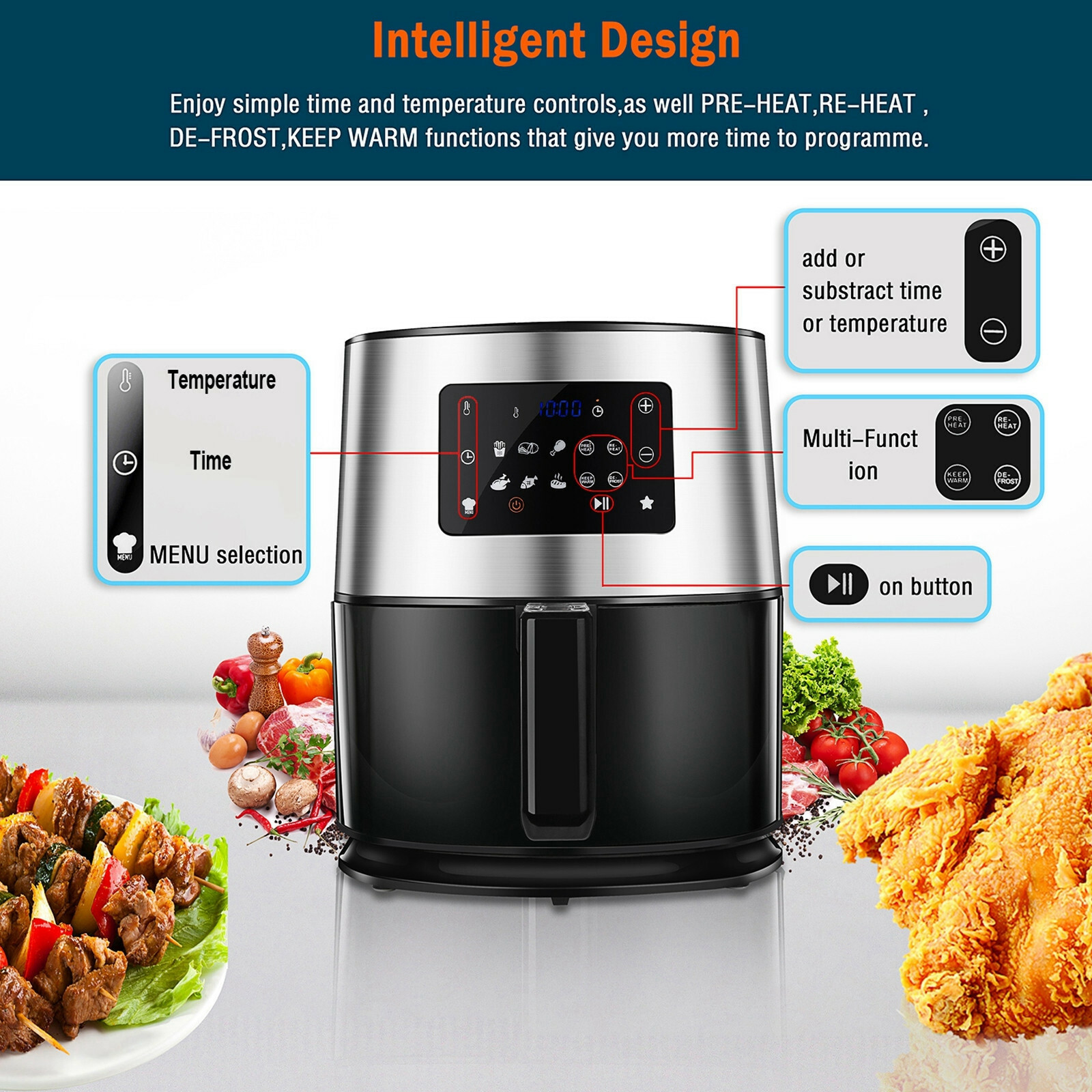 6.3QT 1700W Stainless Steel Air Fryer Oven