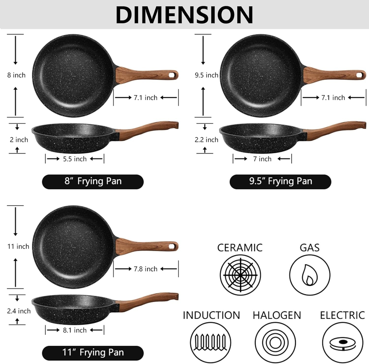 ESLITE LIFE Frying Pan Set Nonstick Skillet Set Egg Omelette Pans, Healthy