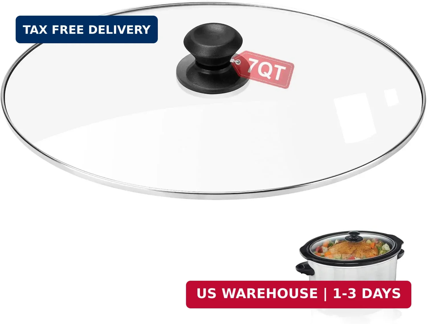 Oval Glass Crock Pot Lid 7 Quart Replacement for Oval lid Crock Pot Slow Cooker