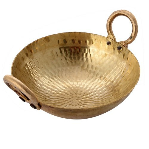 Indian Traditional Brass Hammered Karahi Cooking Kadai Cooking Wok Capacity 5 L