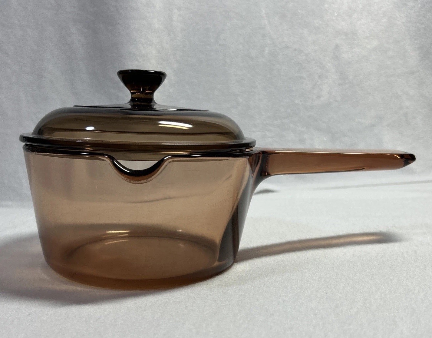 Corning Vision Ware 1 L Amber Glass Sauce Pan W/ Pour Spout & Pyrex Lid USA Made