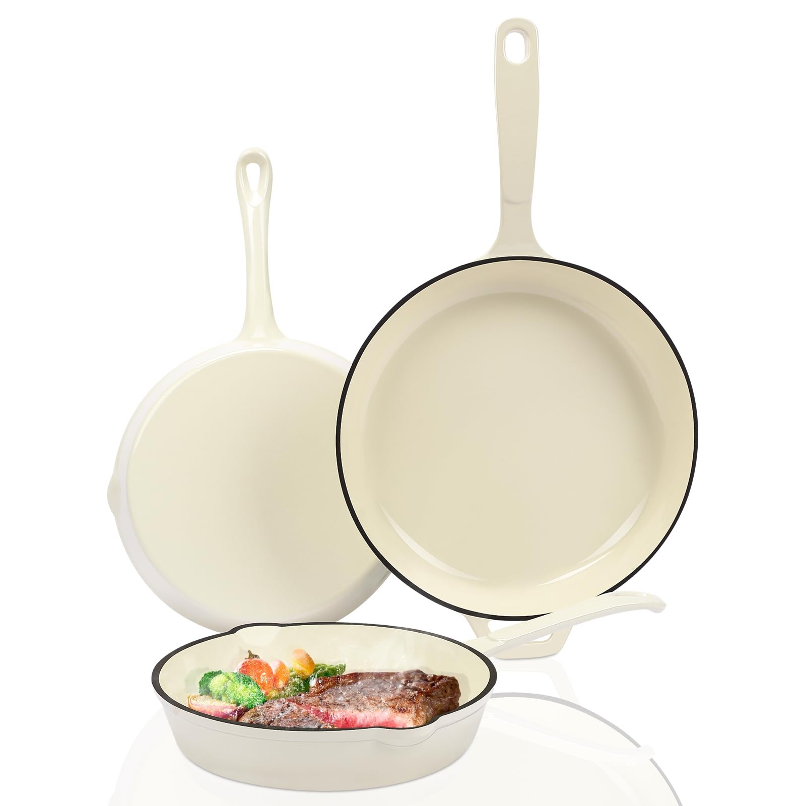 Hisencn Enameled Cast Iron Skillet Set – 3-Piece Fry Pans 89.511