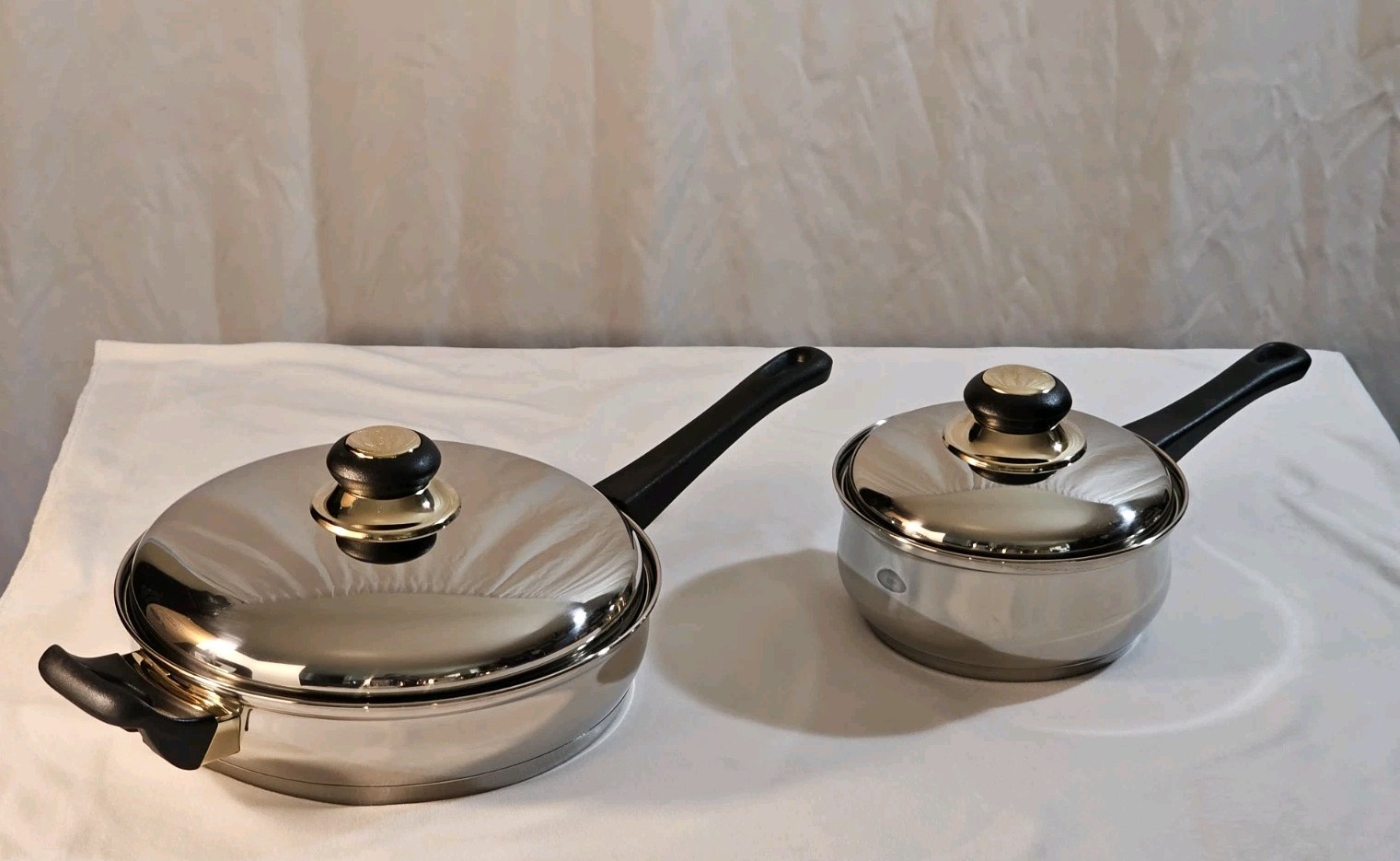 Vtg Cook Well High-quality Stainless Steel Pots & Pans W/Gold Plating -Set Of 11