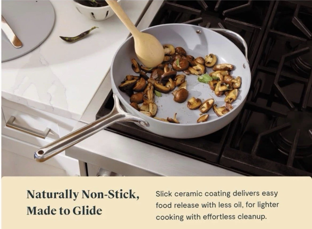 Caraway Ceramic Non-Stick Twelve-Piece Pan Set in Sage with Lids and Organizers