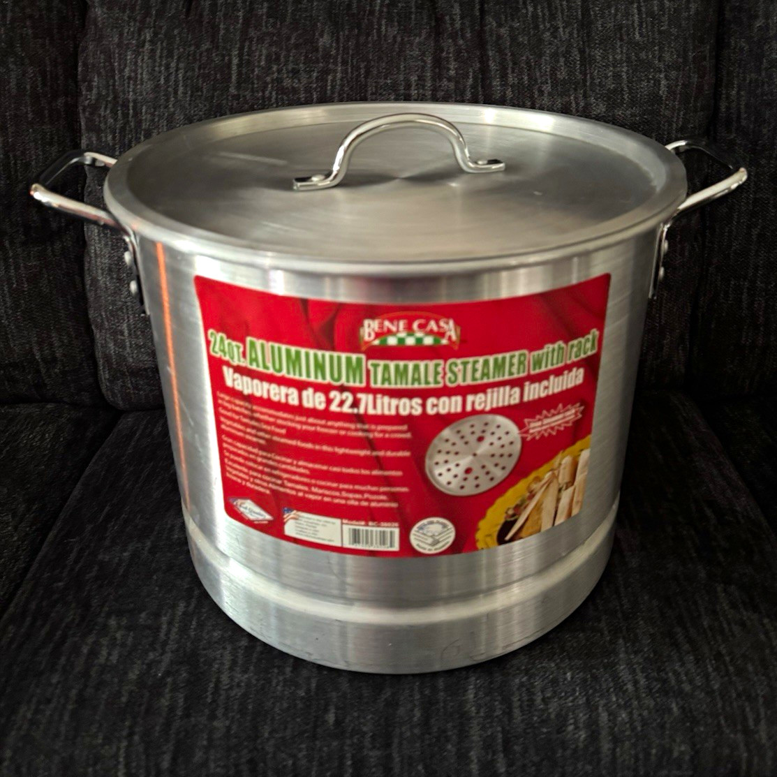 Bene Casa 24 Qt Aluminum Tamale Steamer w/ Rack, Lid & Insert Silver