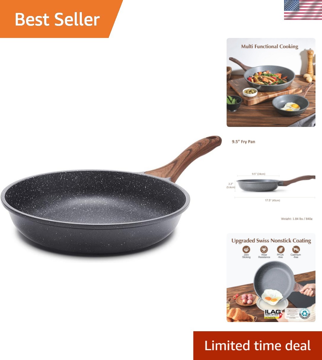 Nonstick Frying Pan Skillet, Swiss Granite Coating Omelette Pan, Healthy Ston…