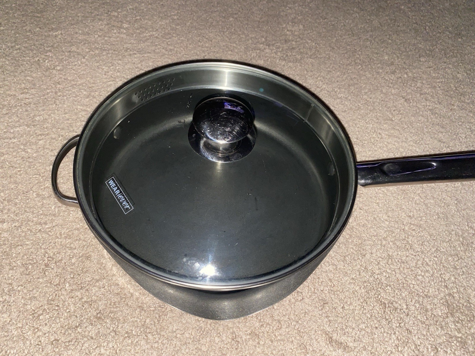 WearEver 10 in Nonstick Stainless Steel Deep Skillet w Glass Lid Silver/Black