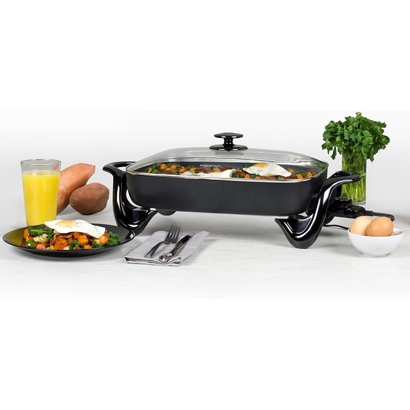 Versatile Electric Skillet Nonstick Cooking Pan W/ Tempered Glass Cover 1500W US