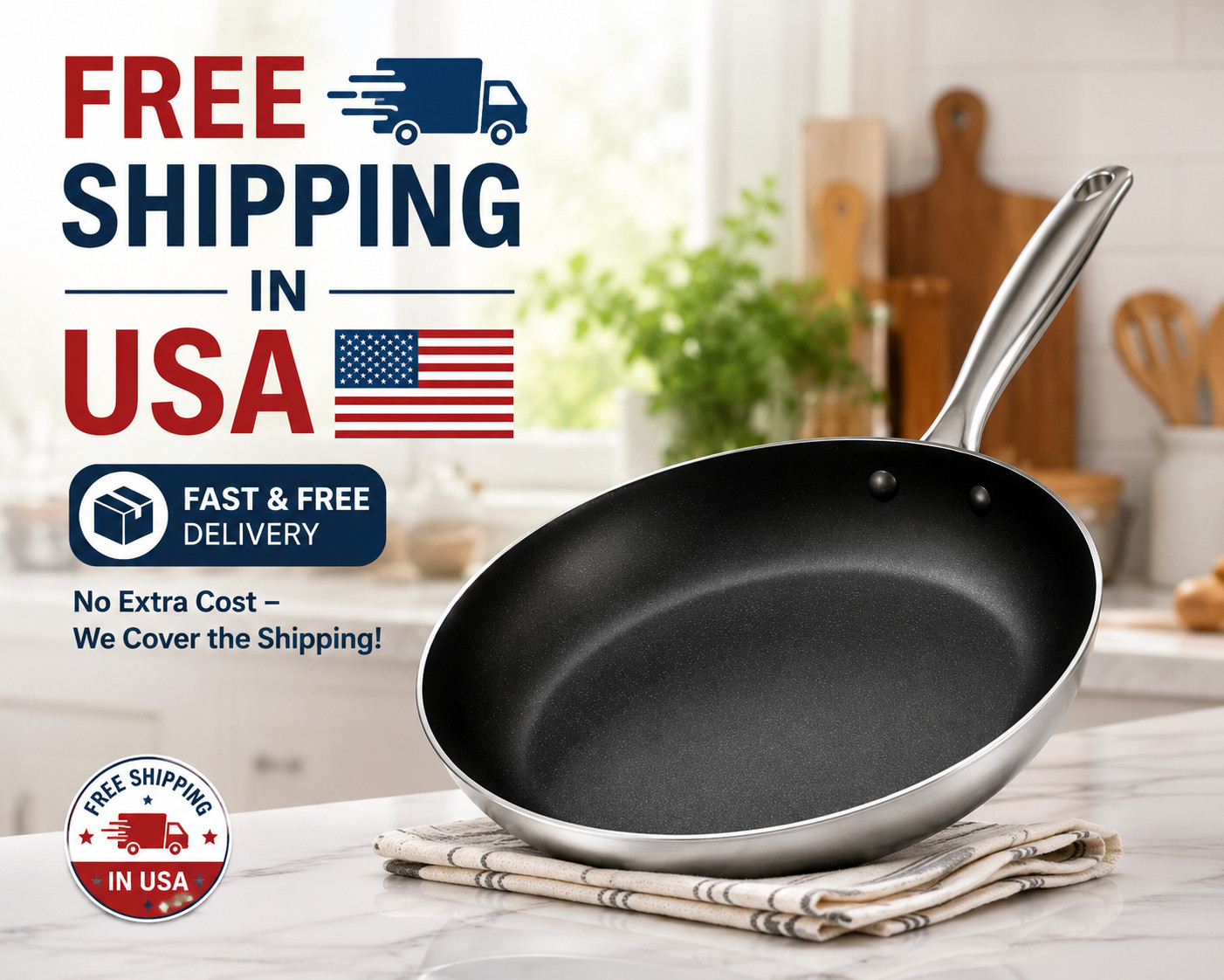 12in Nonstick Steak Frying Pan Aluminum Alloy Kitchen Skillet Steel Handle