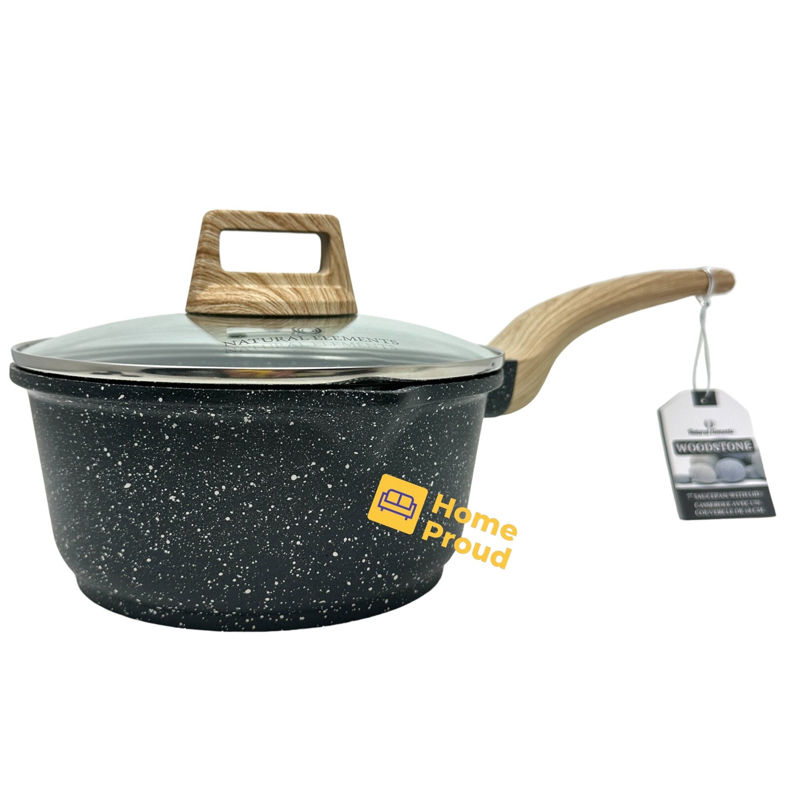 WOODSTONE Premium Saucepan Casserole Nonstick 7 Inch With Lid Natural Elements