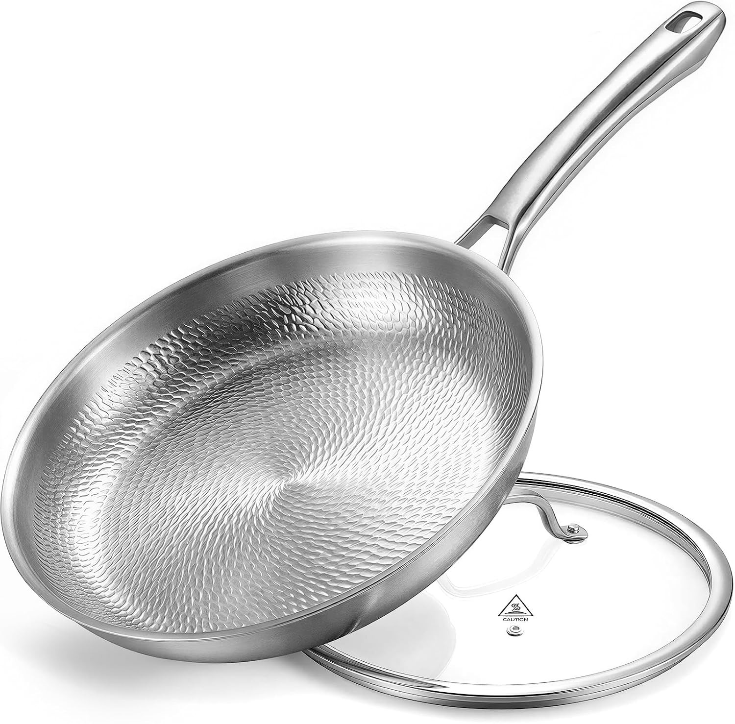 Titanium Pans for Cooking, 12″ Uncoated Hammered Titanium Pro Frying Pan, PFAS F