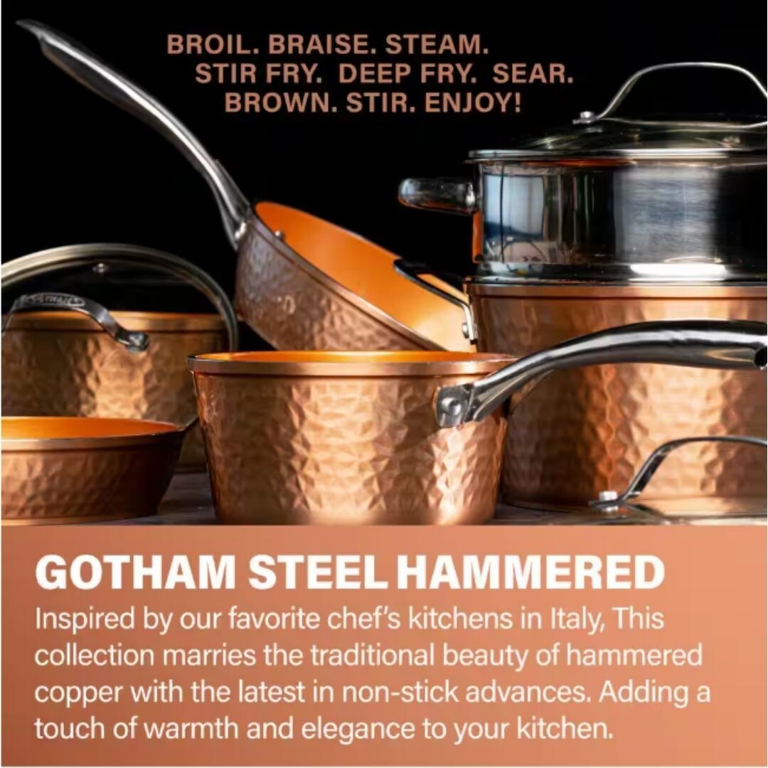 Hammered Copper 12 in. Aluminum Non-Stick Fry Pan with Glass Lid