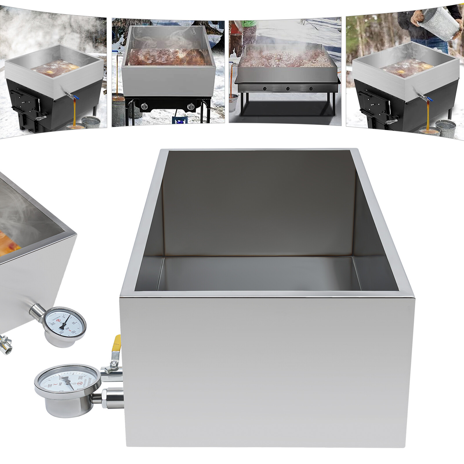 Stainless Steel Maple Syrup Evaporator Pan w Valve and Thermometer Boiling Pan