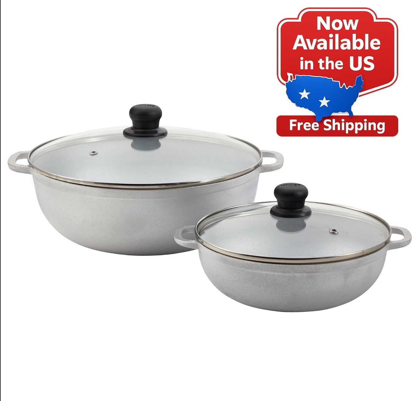 (2 pack) IMUSA 2.5/7.0qt Cast Aluminum Caldero 2pc Set with Glass lid – 22/30cm