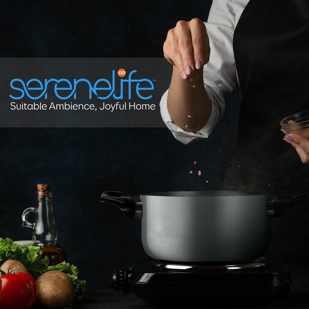 Serenelife Kitchenware Pots & Pans Set – Kitchen Cookware, Black Non-Stick-Gray
