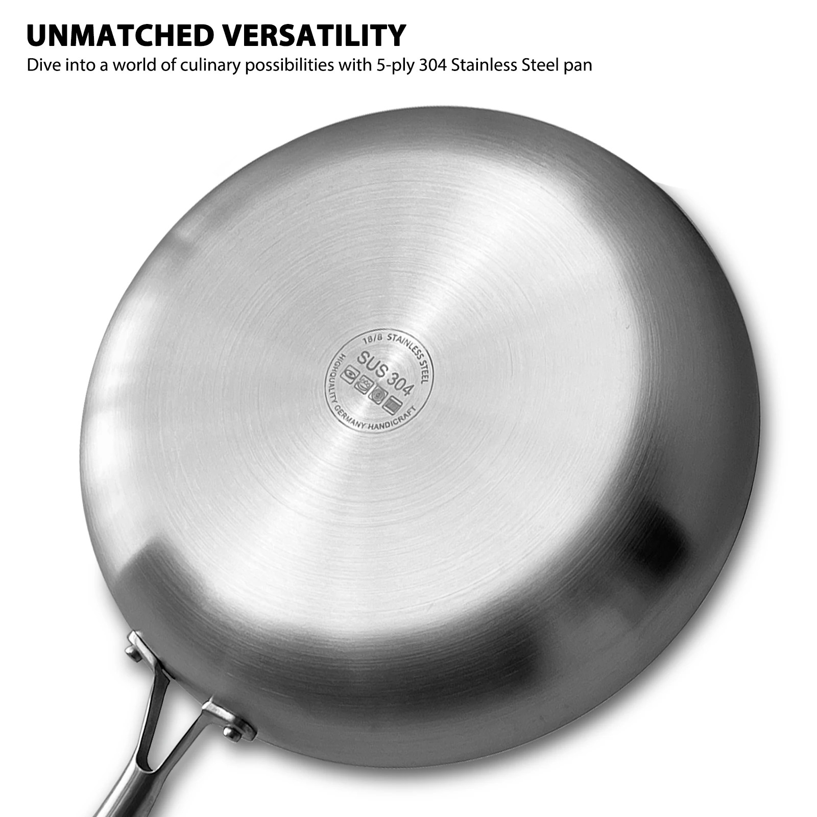 304 Stainless Steel Frying Pan, NonStick Pan Fried Steak Pot Uncoated Kitchen C