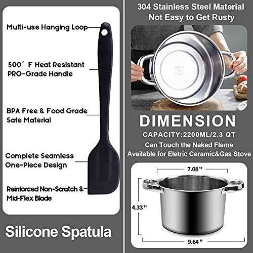 1000ML/1QT Double Boiler Chocolate Melting Pot with 2.3 QT 304 Stainless