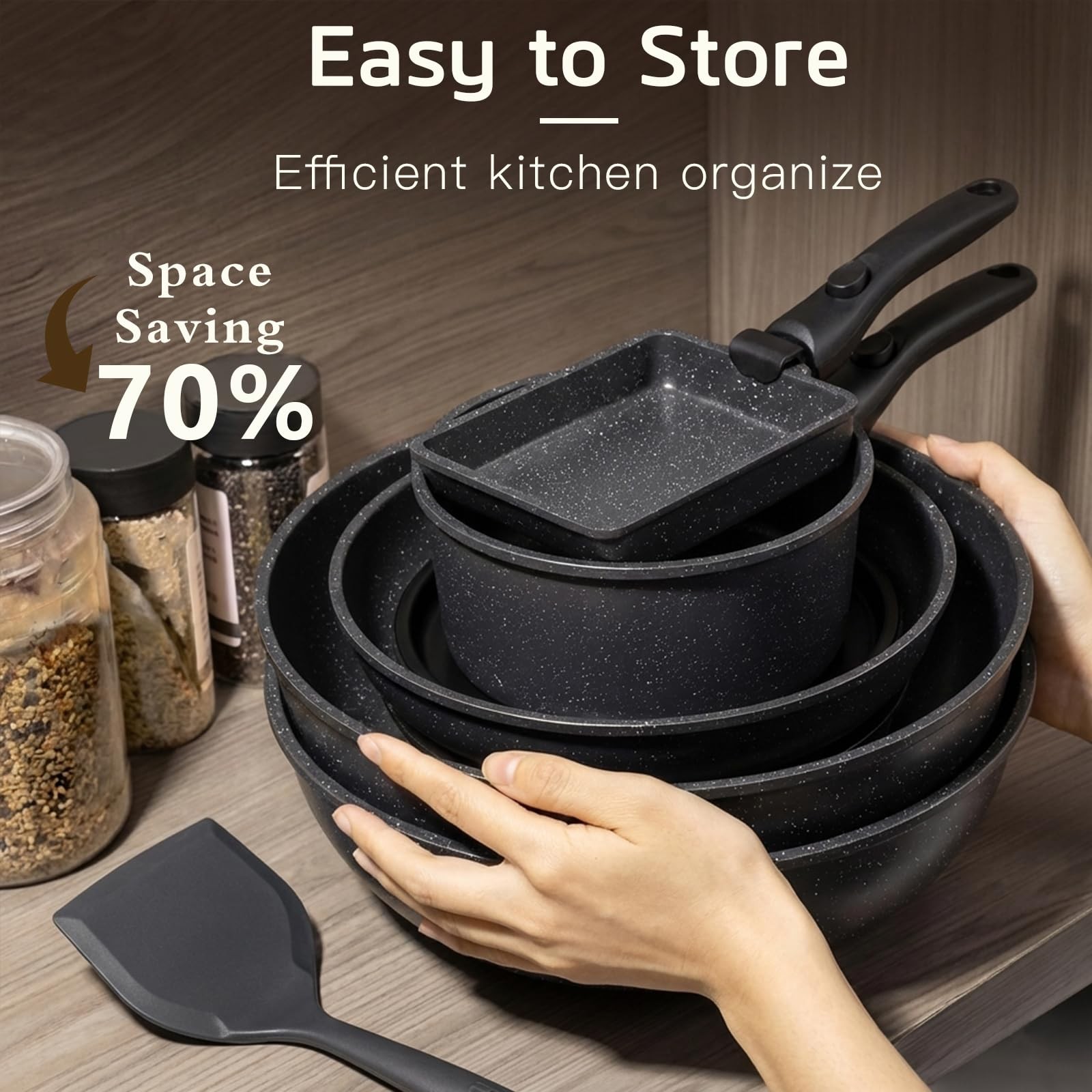 Ceramic Pots and Pans Set Non Stick, Nonstick Detachable Handle Cookware Sets…