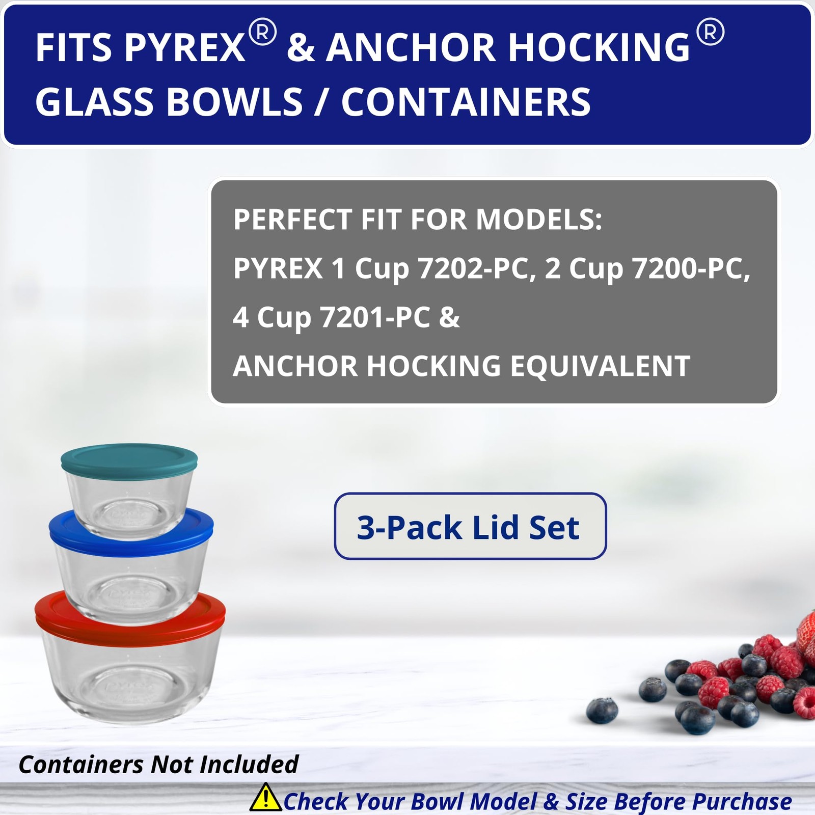 1, 2 & 4 Cup Turquoise, Blue, Red Replacement Lids/Covers for Pyrex, Anchor H…