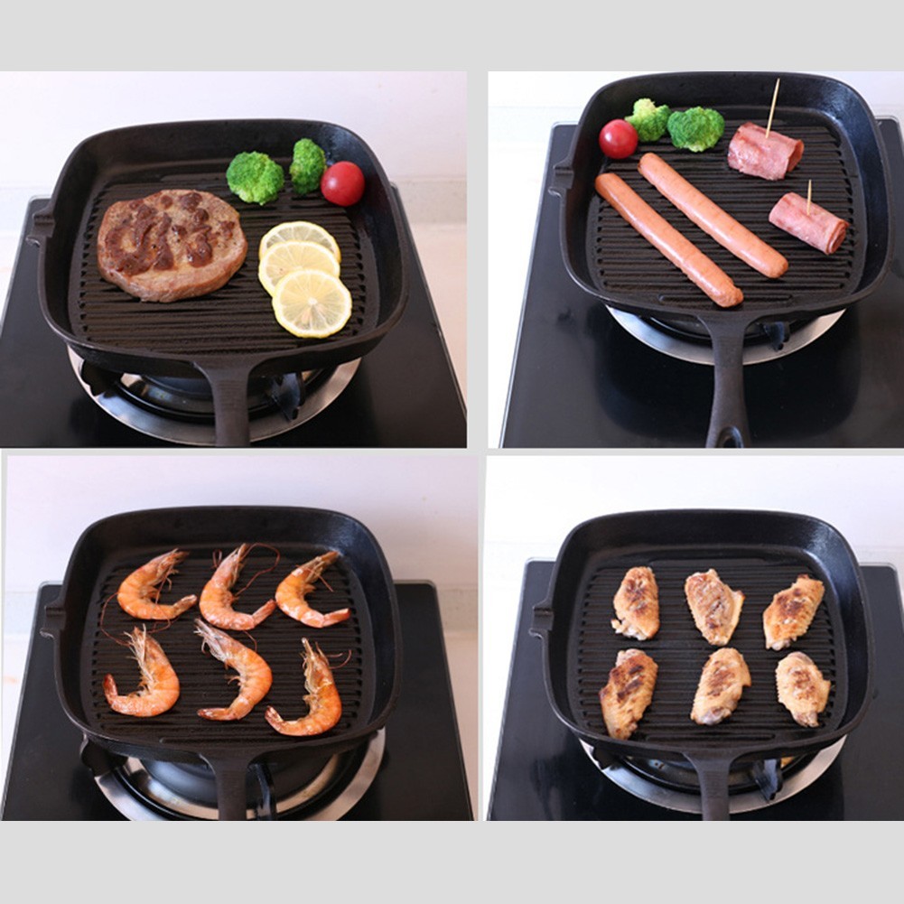 Cast Iron Square Grill Pan No Synthetic Coating 36x14x6cm for Long Term Use