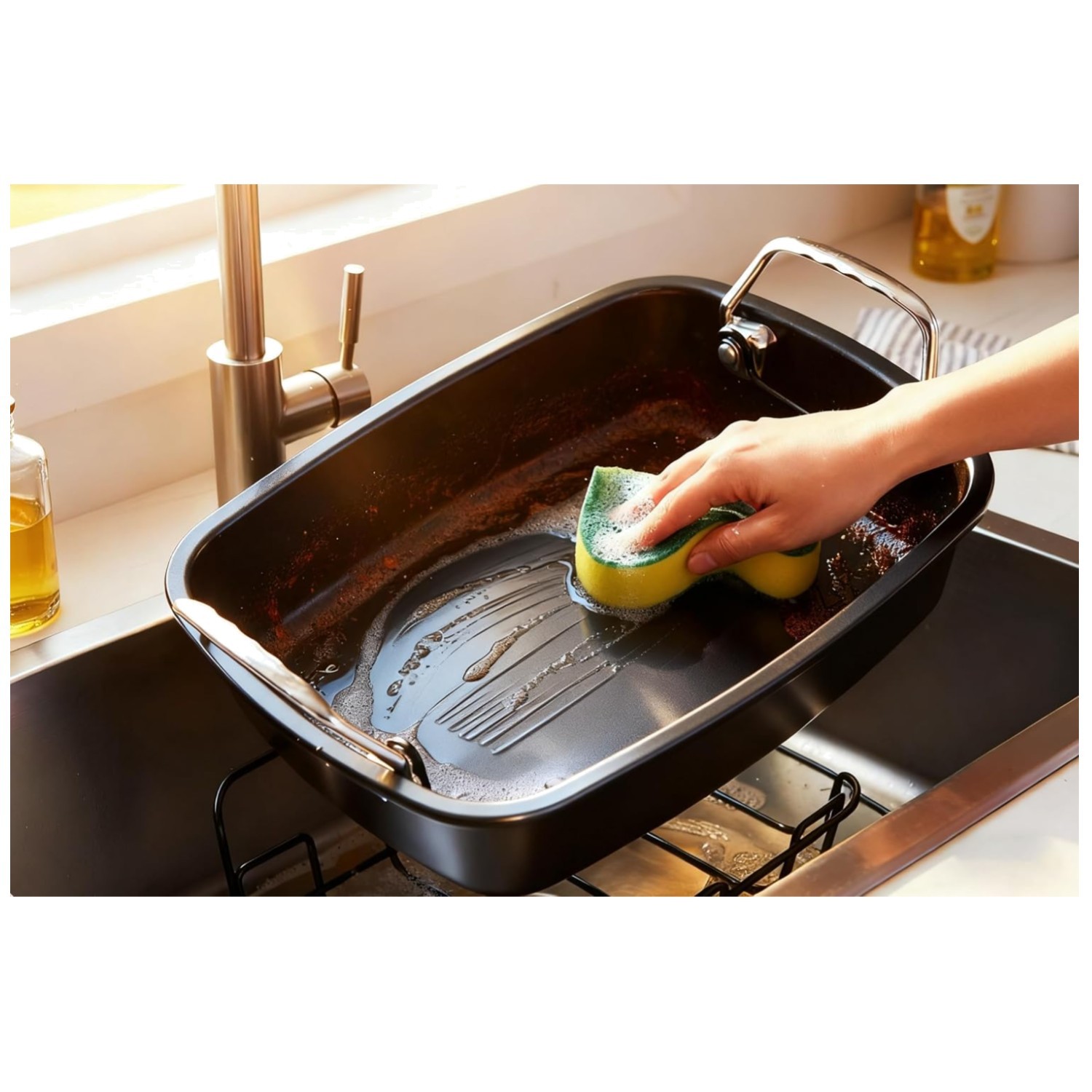 Large Nonstick Roasting Pan Set with Rack – Dark Grey