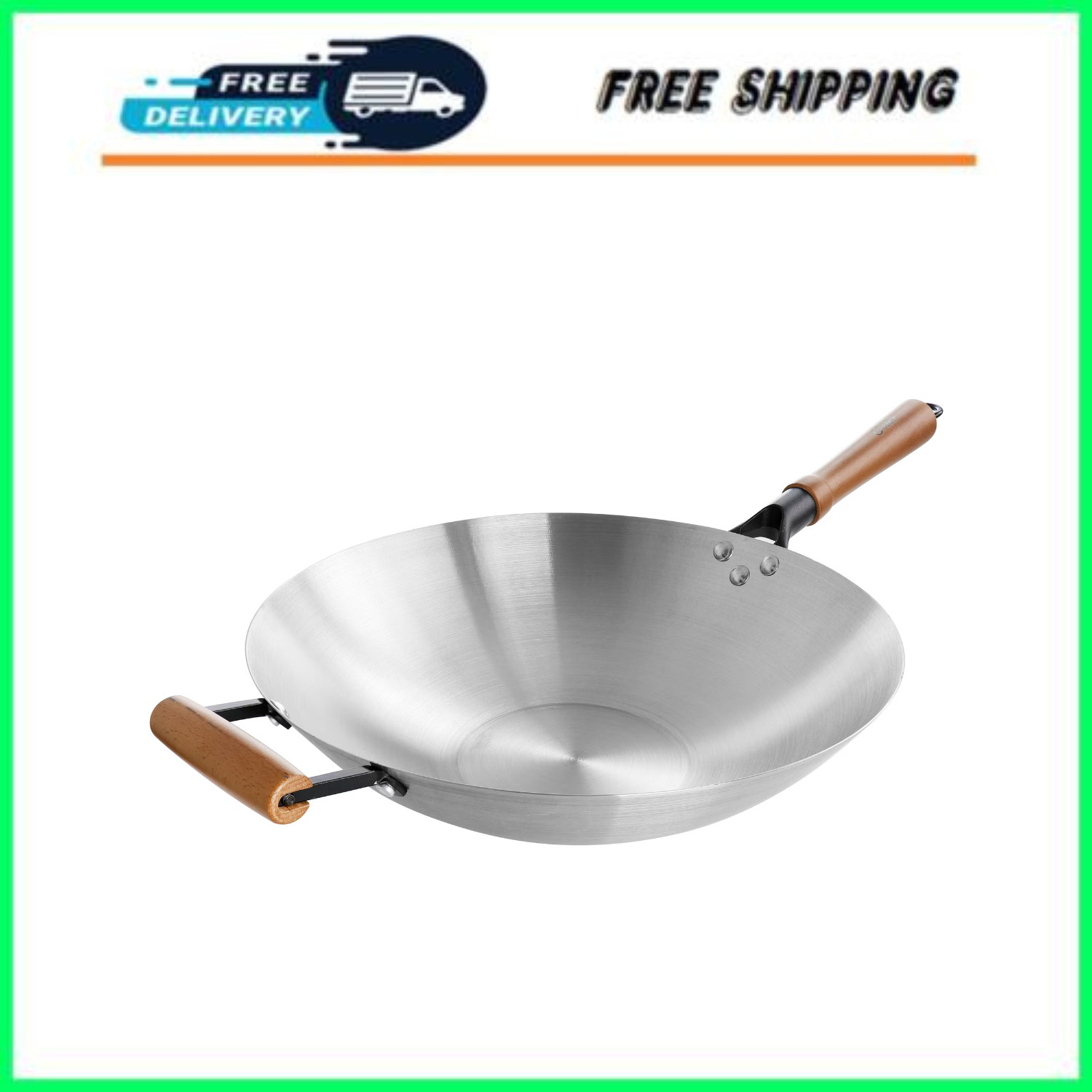 Oster Sangerfield Stain Resistant Steel Flat Bottom Wok, Stainless,14 in