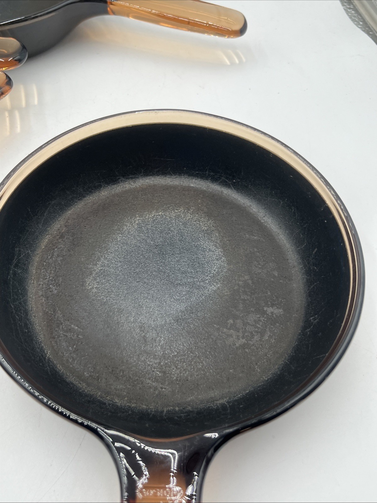Visions 6 Piece Set Nonstick Bottoms Amber 1L Saucepan W/ Lid & Four 7” Skillets
