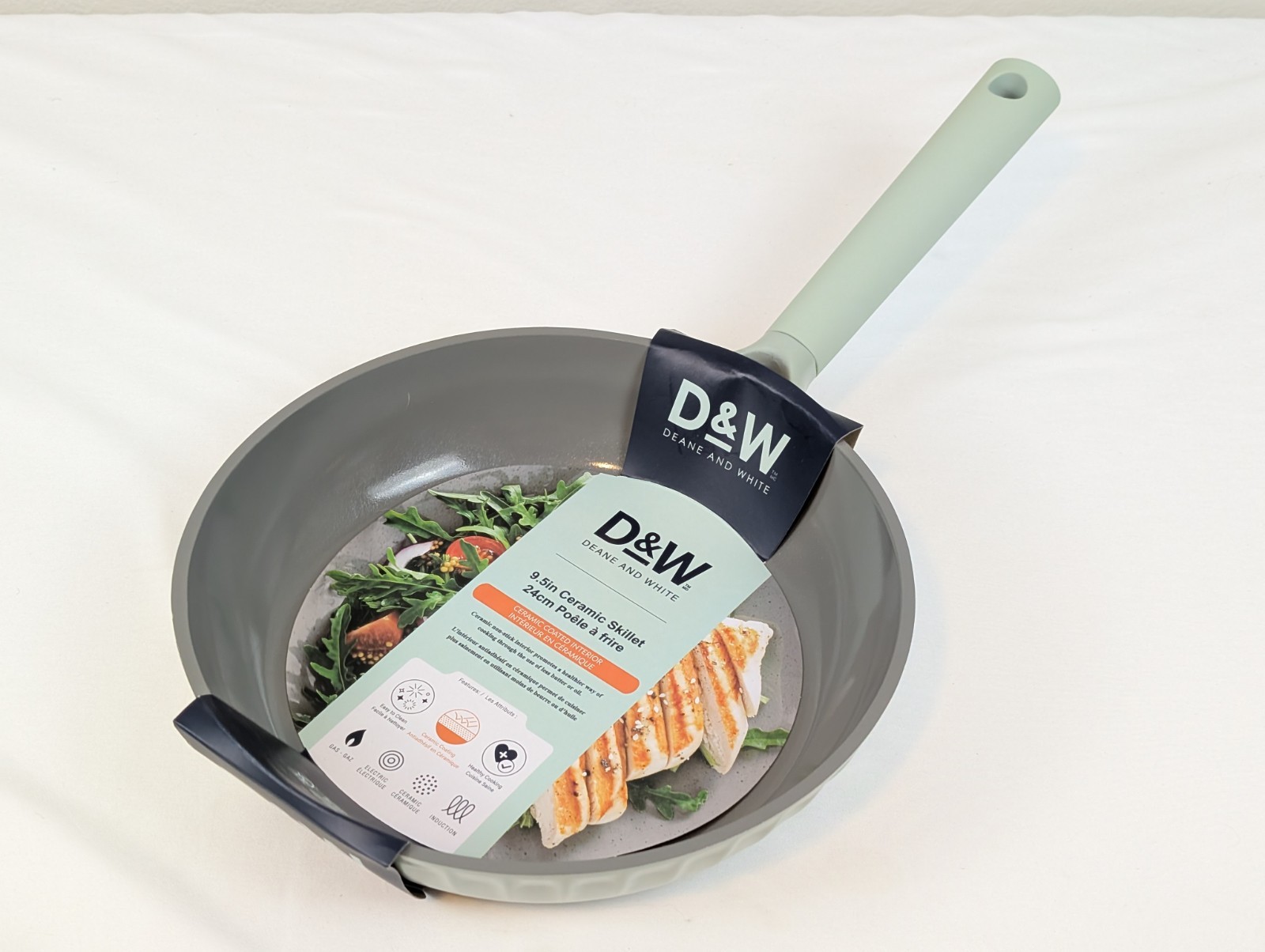 Deane & White D&W 9.5 Inch Ceramic Skillet Gray/Light Green Frying Pan NonStick