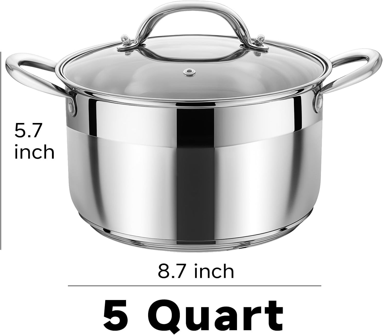 5-Quart Stainless Steel Stock Pot with Non-Stick Interior & Lid