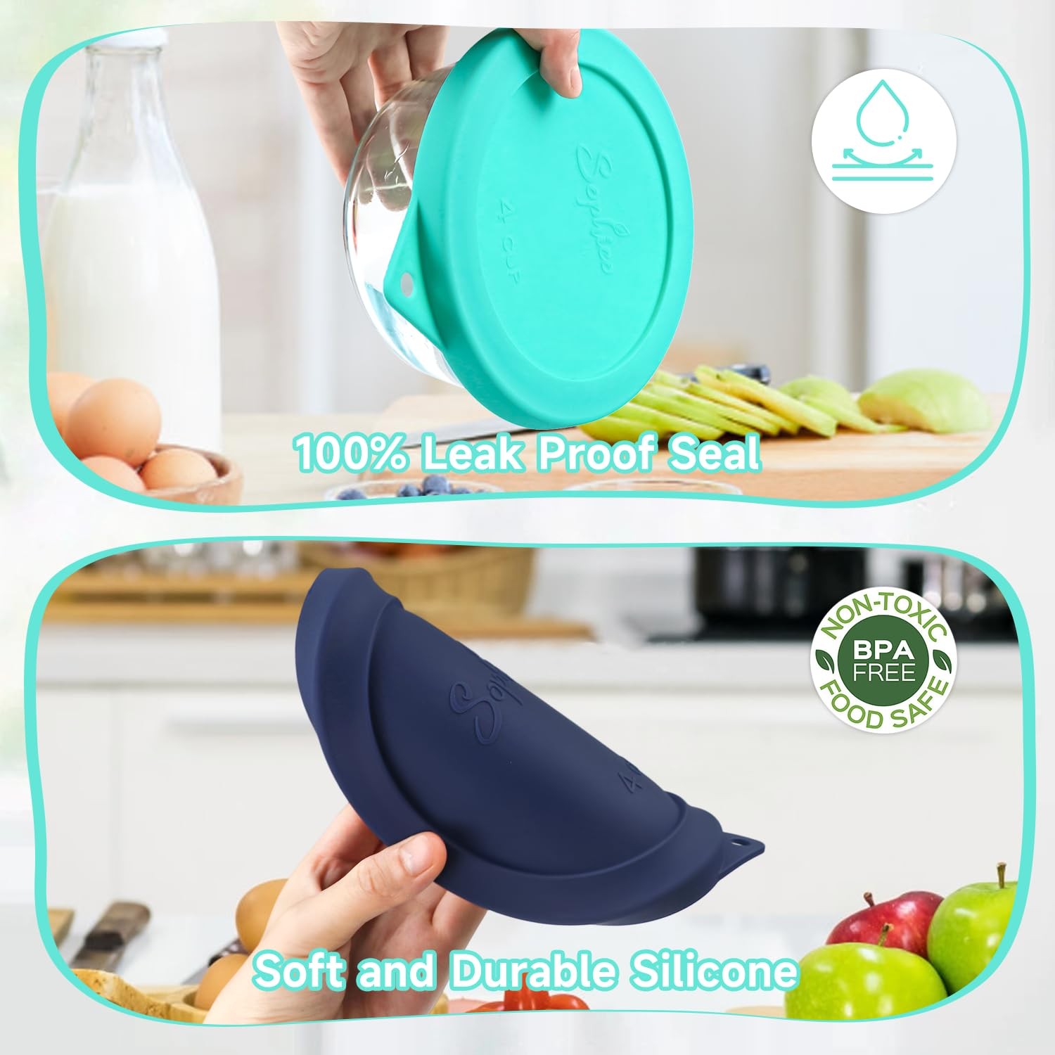 4 Cup Round Silicone Storage Cover Lids Replacement for Anchor Hocking and Py…