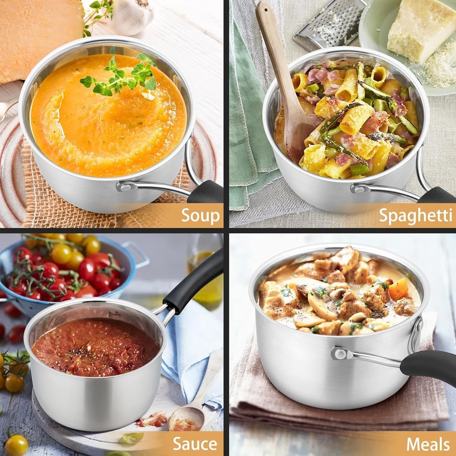 Elegant 1 Quart Saucepan in Stainless Steel with Visible Lid & Comfortable Grip