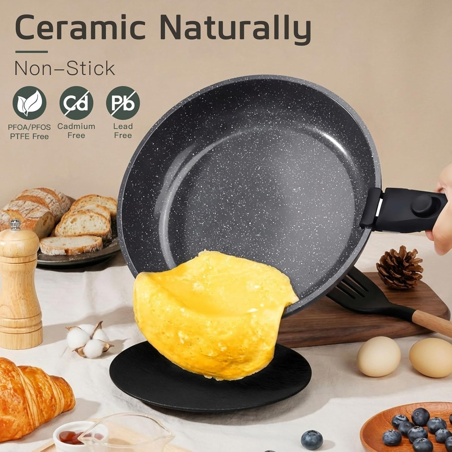 Ceramic Pots and Pans Set Non Stick, Nonstick Detachable Handle Cookware Sets, H
