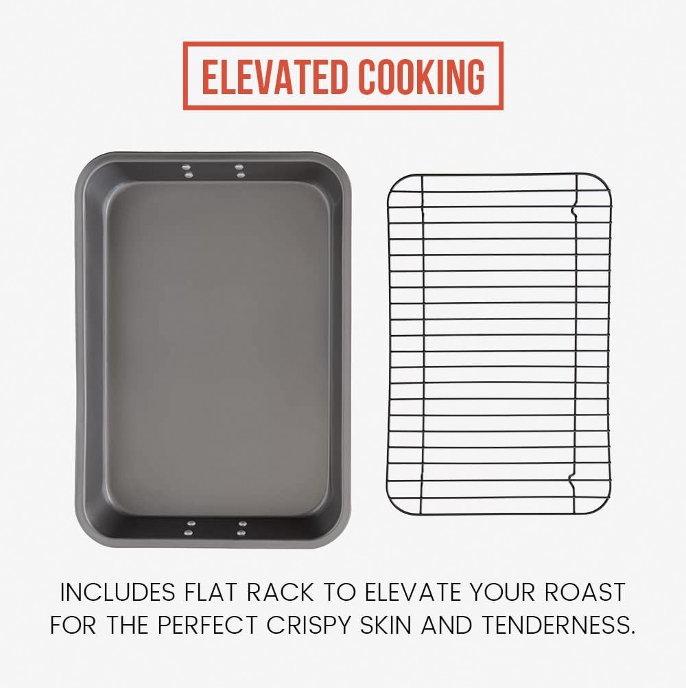 Chef Pomodoro Nonstick Roasting Pan with Rack Turkey Pan Grey