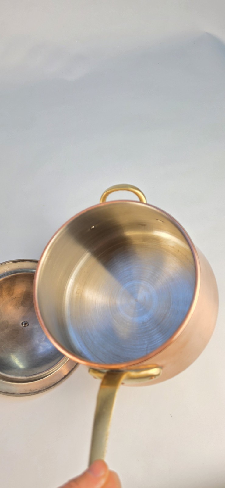 Copper Saucepan w/ Lid, Brass Handle, Double Handle, 3 qt, 7 in Dia