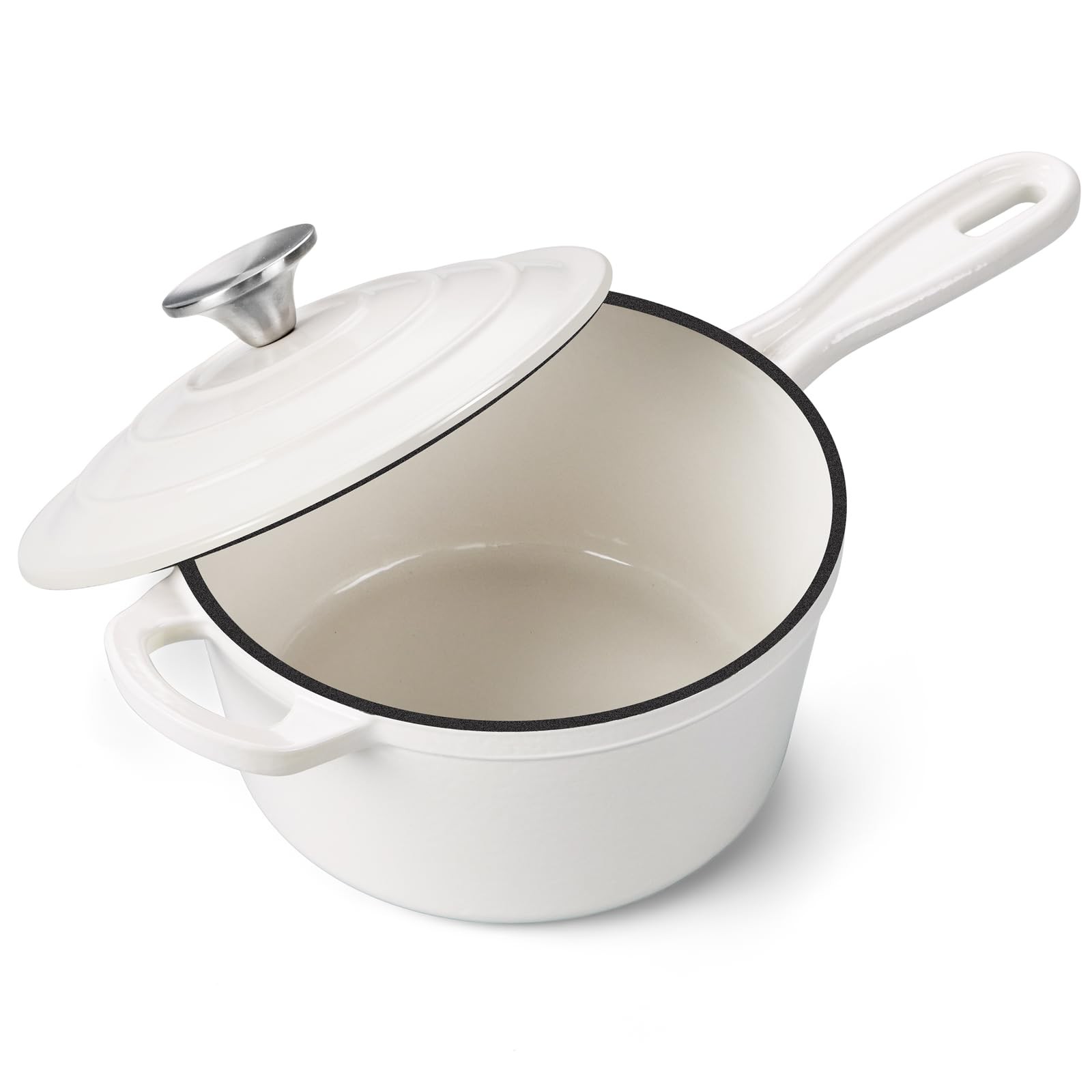 Enameled Cast Iron Saucepan 2 Quart – Oven Safe 500°F, Self Basting Lid