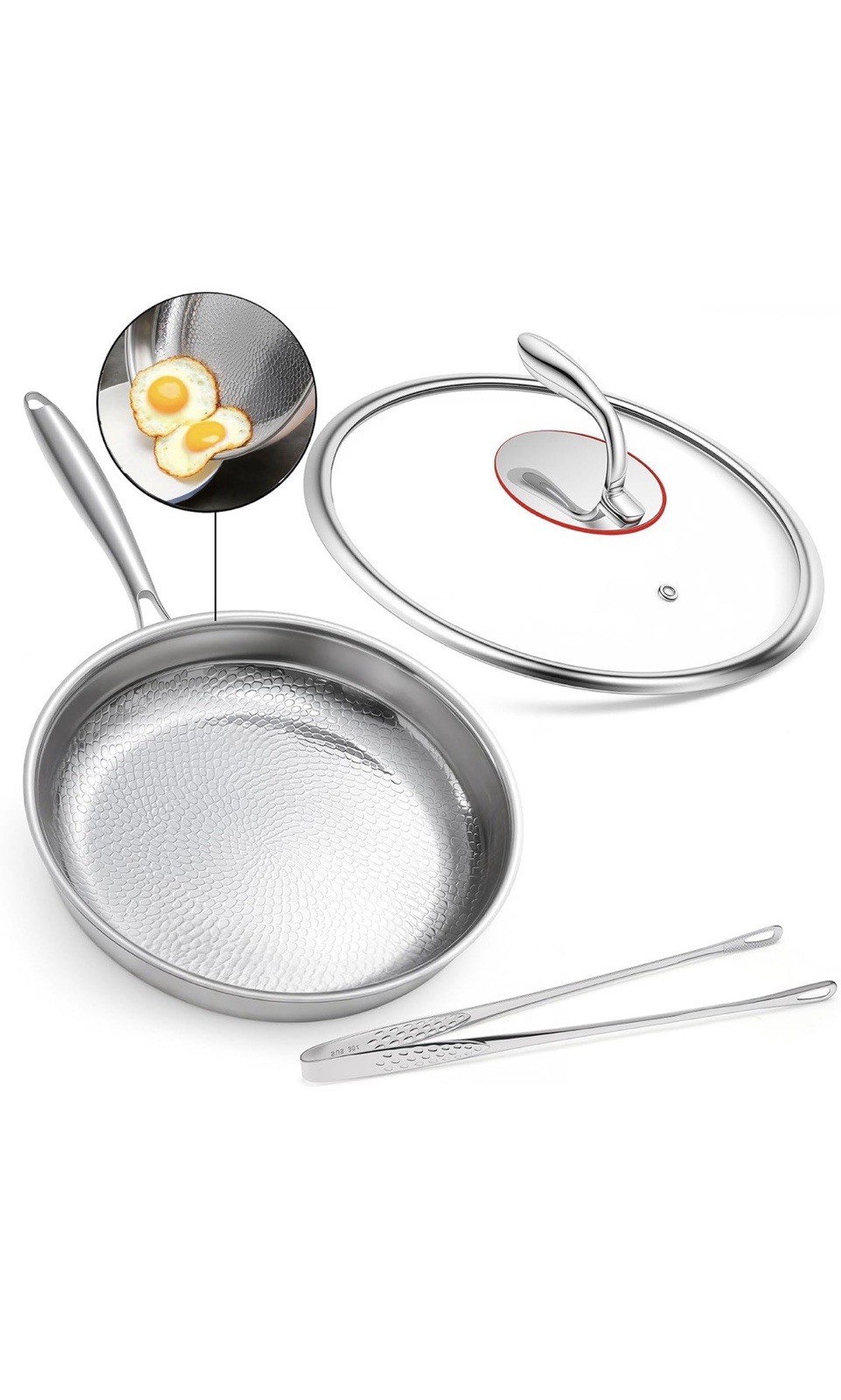 12N35/ Titanium Pans for Cooking, 12 Inch Frying Pan and Stainless Steel Tongs