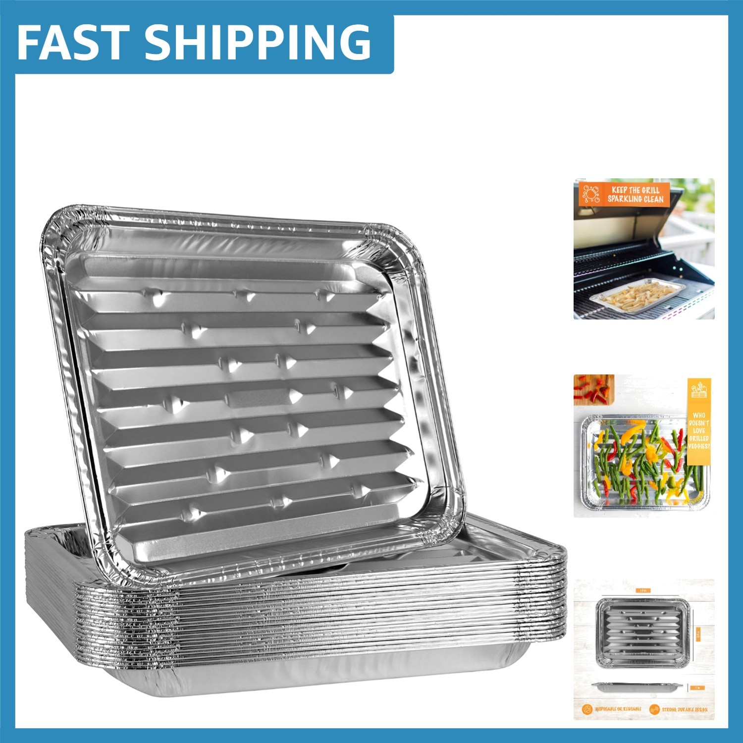 Ribbed Aluminum Grill Liners for Flawless BBQ – 10 Disposable Pans Included