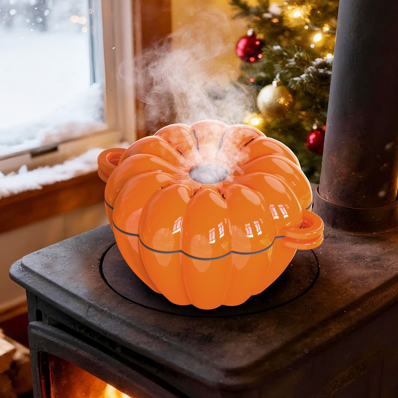 Wood Stove Steamer Cast Iron Humidifier 2.4 Quart Rust Resistant Pumpkin