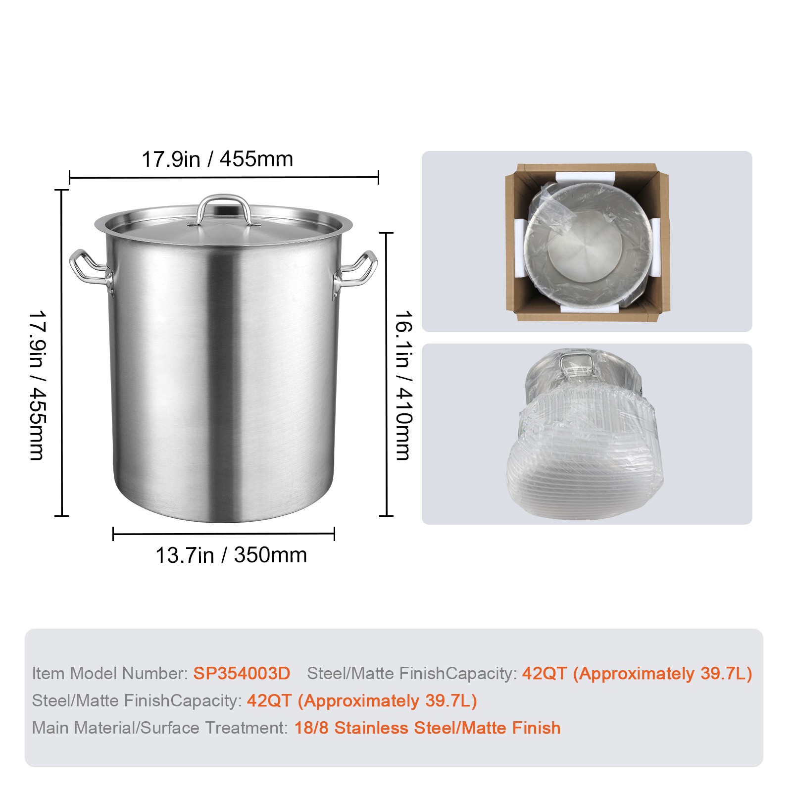 Uimoso Stainless Steel 42 Quart Stockpot with Lid for Cooking and Kitchen Use