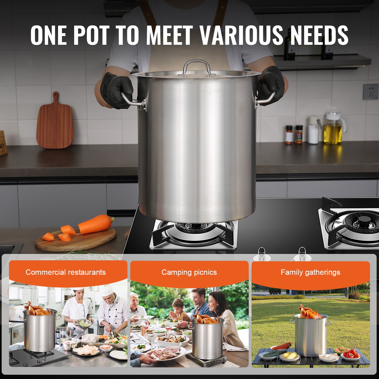 Uimoso Stainless Steel 42 Quart Stockpot with Lid for Cooking and Kitchen Use
