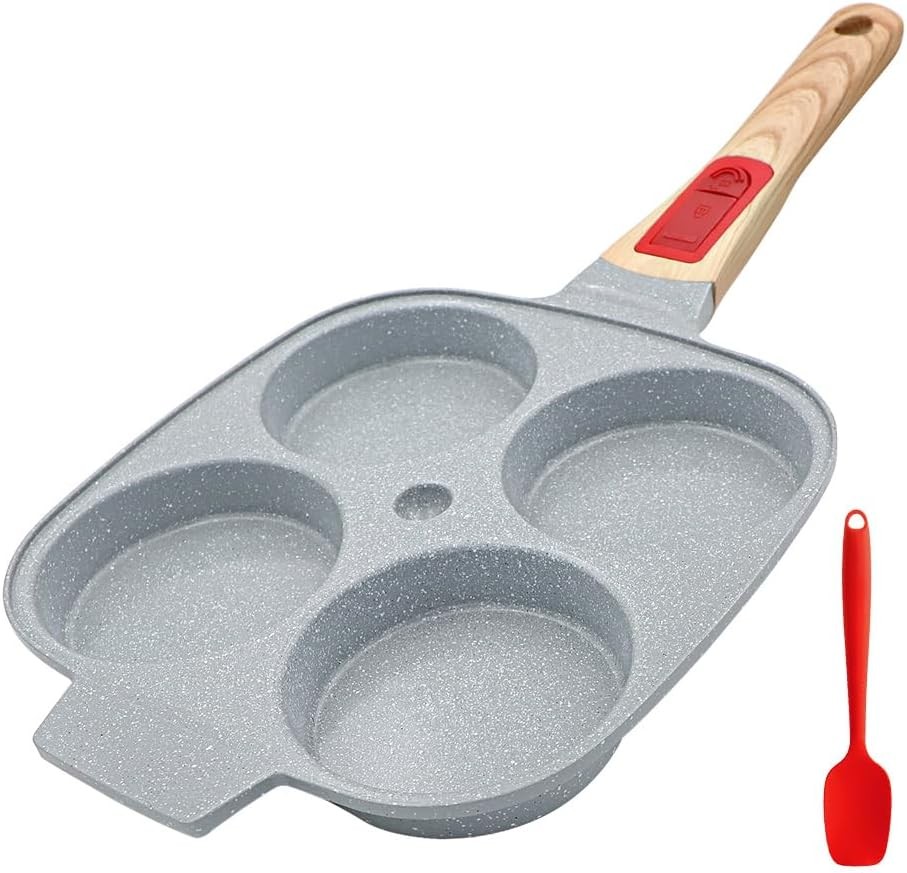 Ceramic Egg Frying Pan Nonstick 4 Cup Fried Egg Pan with Detachable Handle Om…