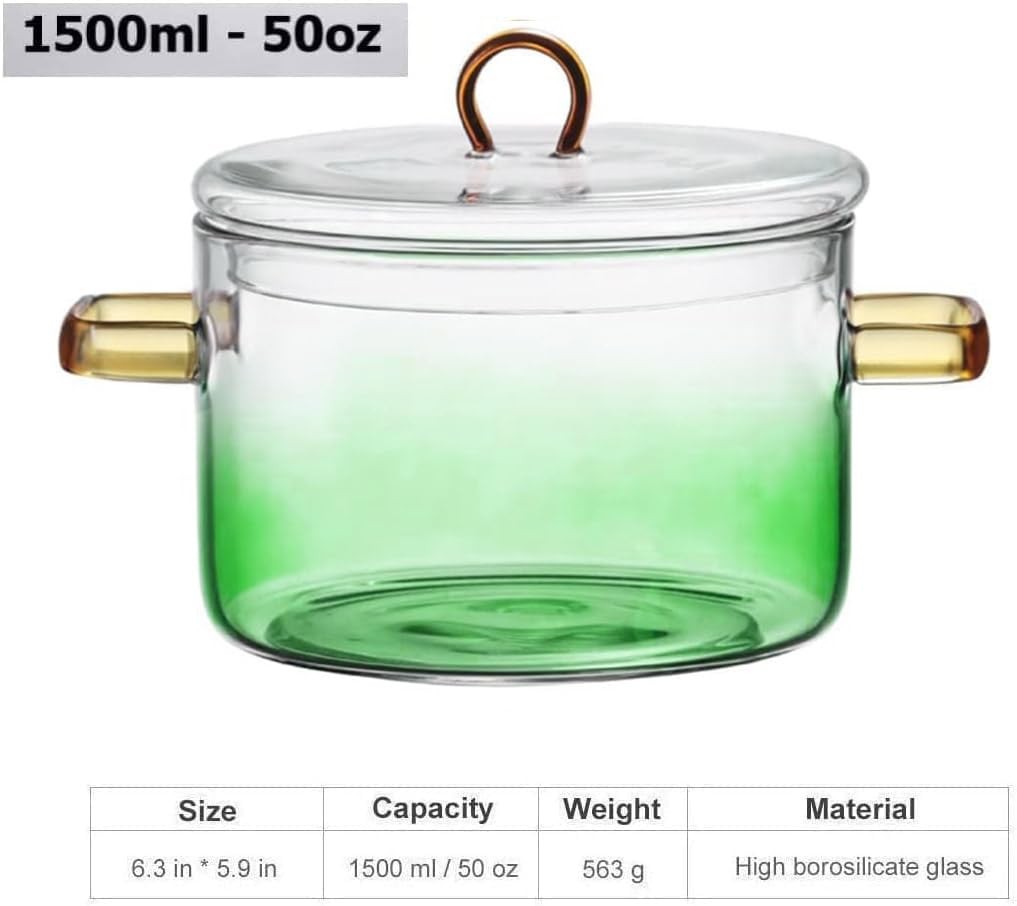 Pink Glass Saucepan, 2000ML/67OZ Glass Stockpot, Heart Shaped Clear Glass Sto…