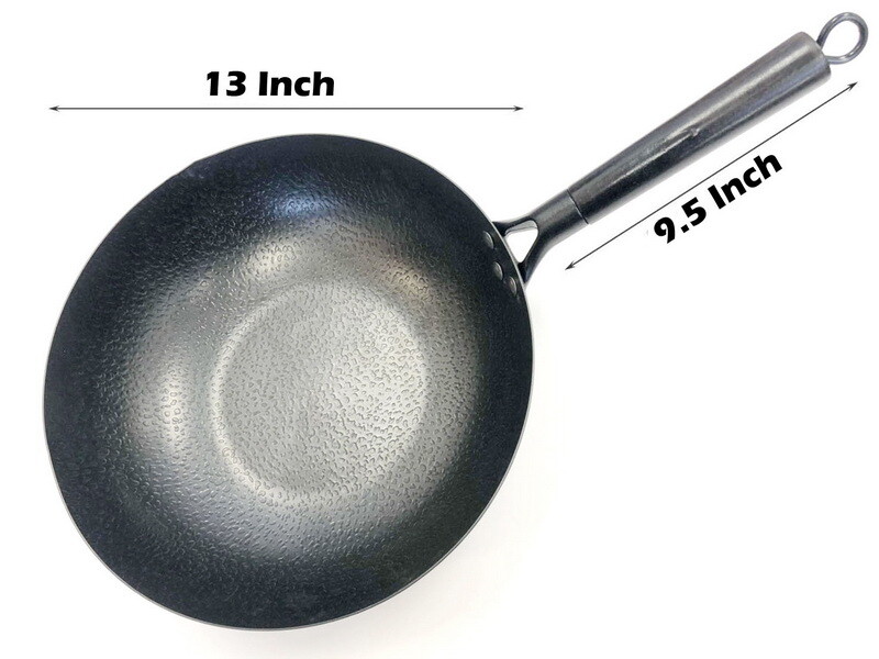 Iron Wok with Lid 13″ Pre-Seasoned Flat Bottom Stir Fry Pan KW01