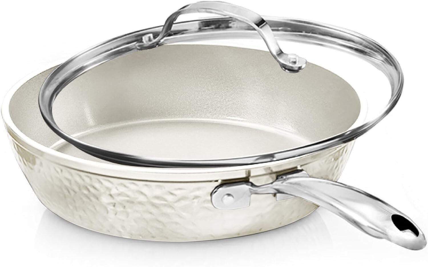 Gotham Steel Hammered Cream 10” Ultra Ceramic Nonstick Fry Pan with Lid
