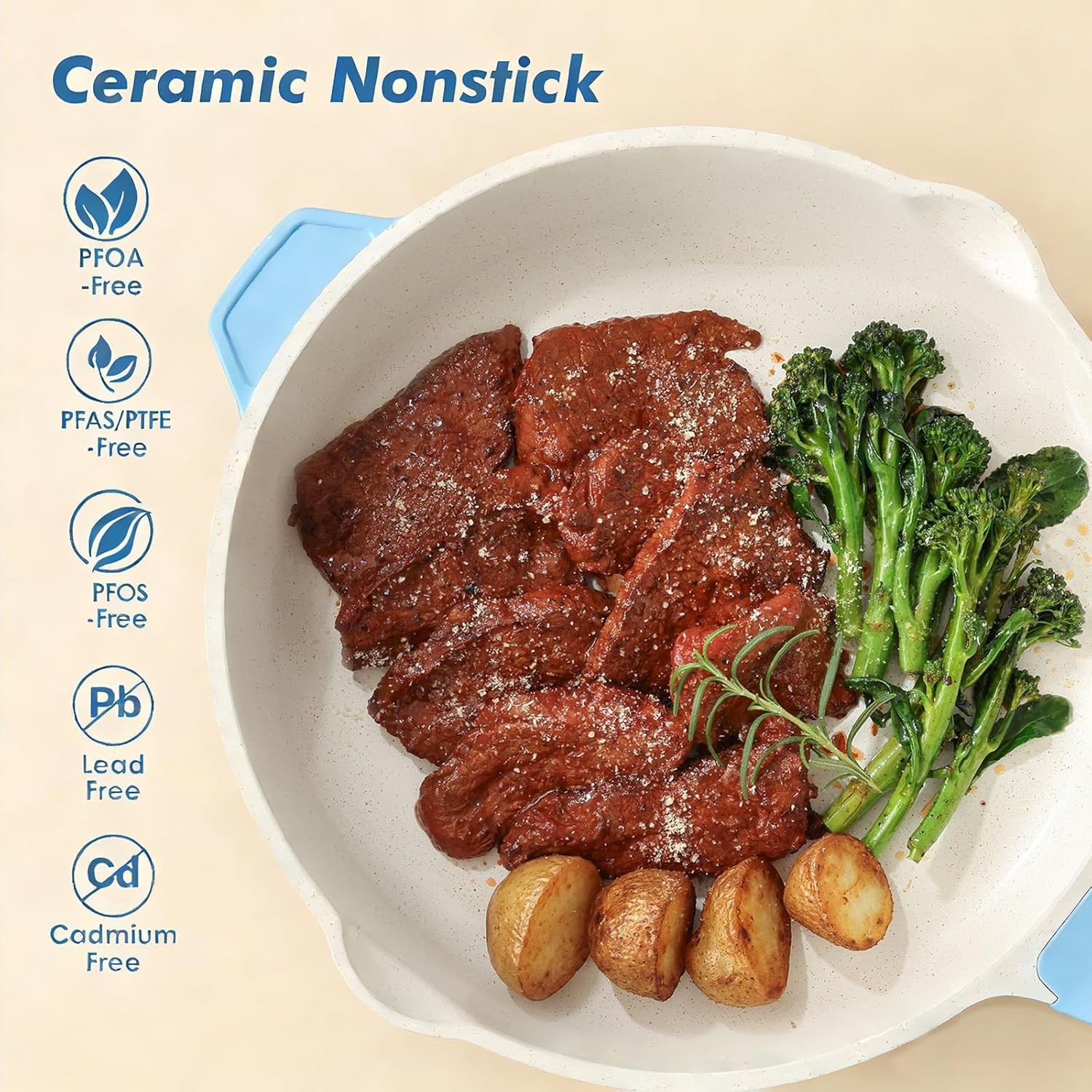 Deep Nonstick Skillet 12 Inch Ceramic Safe for Induction Electric Gas Stovetops